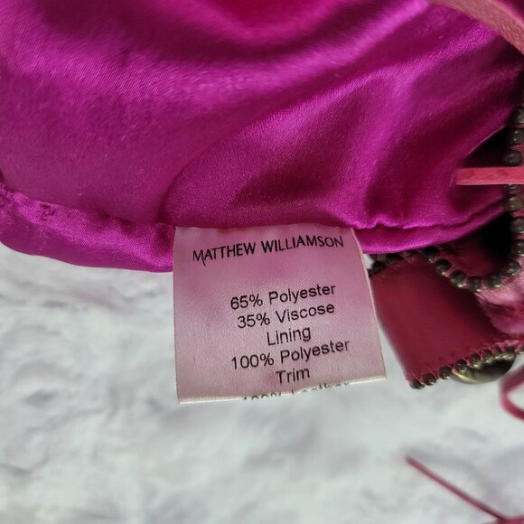 MATTHEW WILLIAMSON Pink Vibrant Round Drawstring Velvet Shoulder Bag - Picture 12 of 14